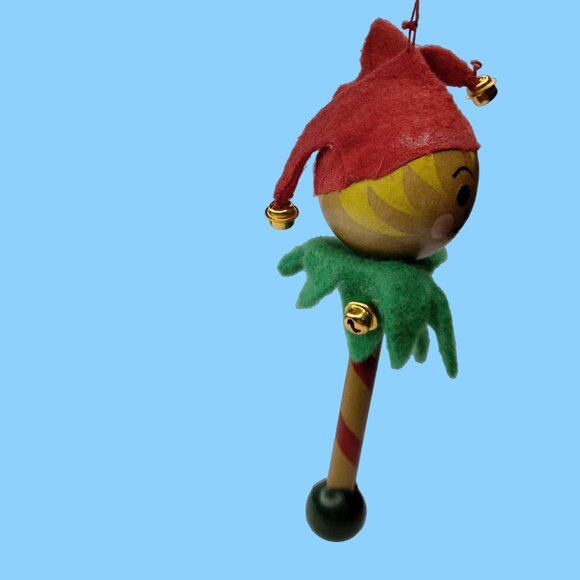 Jester Christmas Ornament Elf clown Baton Wood Grannycore - Picture 2 of 6